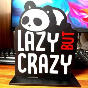 KaaHego Wooden Funny Quote Lazy But Crazy Idols & Figurine Table Decor Item| Modern Art Showpiece for Office Desk| Study| Book Shelf| Home Decoration and Gift