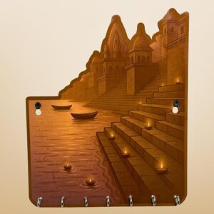 KaaHego Banaras Ghat-Inspired MDF Key Holder – UV Printed Wooden Wall Hanging