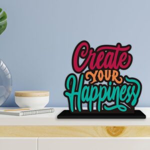 KaaHego Create Your Happiness Quotes Table Decoration for Office Desk|Home Decor Item|Living Room|Modern Art Wood Alphabet Showpiece Gift Item