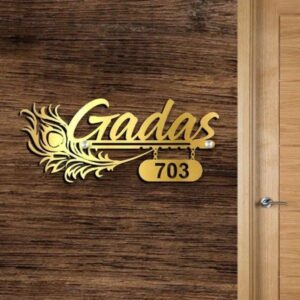 KaaHego Customize Name Plate for Flat/Home/Hotel name plate for home entrance Gold 3d emboss 8X16 inches centimetre with screws