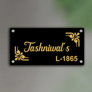 KaaHego Black Gloosy Finish | Welcome Design with Names & House Number | Waterproof Name Board for Main Door, Flat, Office