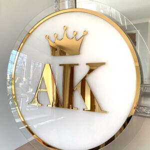 KaaHego Name Plate for Flat/Home Laser Cut Acrylic Letter on Gold And White 12 * 12 inch.