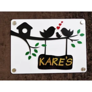 KaaHego Birds Nest Acrylic Nameplate with Embossed Solid Letters.