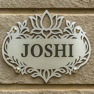 KaaHego Acrylic Name Plate | Personalized House Number Sign for Home & Office | Premium Silver Brushed Finish | Modern, Weatherproof(Self-Adhesive) | Flat/Apartment/Hotel Door Sign