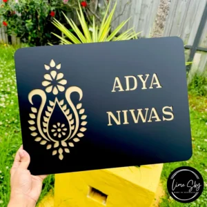 KaaHego Custom Acrylic House Name Plate | Modern Personalised Home Number Sign | Door Plaque | Indian Rangoli Design