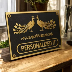 KaaHego Personalized Peacock Metal Sign: Custom Name Plate, Door Plaque.