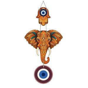 KaaHego Designer Elephant Wooden Wall Hanging for Home Decor | Hamsa Hand Decoration for Livingroom | Modern Artworks Items | Peace Charm Door Accent Decorative Hangings (Design 2)