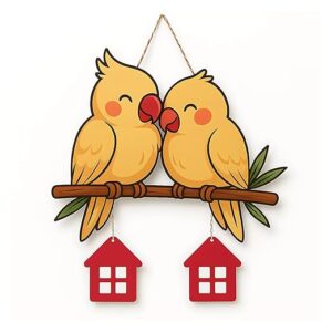 KaaHego Cute Pair Of Parrot Wooden Wall Hanging for Home & Kitchen Decor | Decorative Items for Livingroom | Modern Artworks Items | Peace Charm Door Accent Decorative Hangings Size-18 x 30 CM