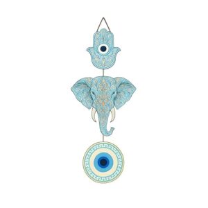 KaaHego Designer Elephant Wooden Wall Hanging for Home Decor | Hamsa Hand Decoration for Livingroom | Modern Artworks Items | Peace Charm Door Accent Decorative Hangings (Design 3)