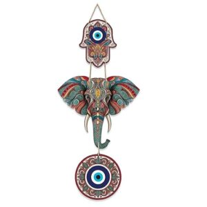 KaaHego Designer Elephant Wooden Wall Hanging for Home Decor | Hamsa Hand Decoration for Livingroom | Modern Artworks Items | Peace Charm Door Accent Decorative Hangings (Design 1)