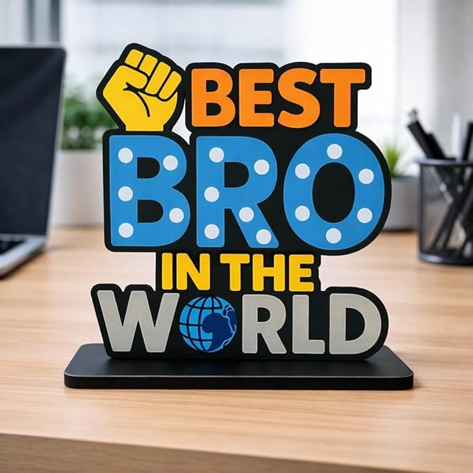 KaaHego Table Top Decor Standee | Motivational Showpiece for Office Desk | Wooden Decorative Show Piece for Home, Study Table Decor | Farewell, Congratulations Gift (Best Brother)