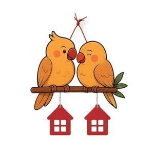 KaaHego Cute Pair Of Parrot Wooden Wall Hanging for Home & Kitchen Decor | Decorative Items for Livingroom | Modern Artworks Items | Peace Charm Door Accent Decorative Hangings Size-18 x 30 CM