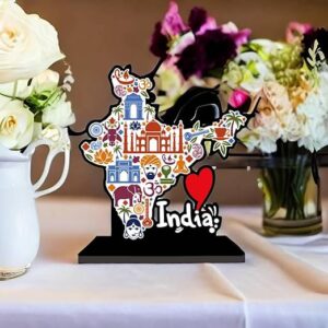 KaaHego Frames India Map With Different Cultures Wooden Showpiece|Office Table Desk|Home Decoration & Office Decoration|Best Gifting Option(6x6Inch