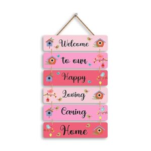 KaaHego Welcome Wall Hanging for Home Entrance, Laser Cut MDF Wooden Welcome Sign Board with Rope, Decorative Wall Décor | Multicolour