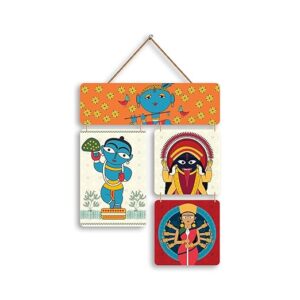KaaHego Home Entrance Kanha | MDF Wooden Decorative Wall Decor with Rope | Welcome Sign Board | Multicolour