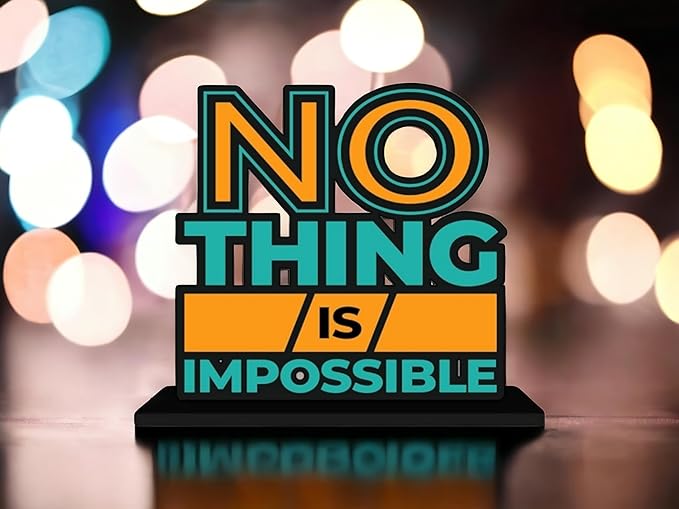 KaaHego INDIA Wooden Idols and Figurine | Nothing is Impossible Quotes Table Decor | Office Desk Showpiece | Home Decoration Item | Living Room Accessory | Modern Gifting Item