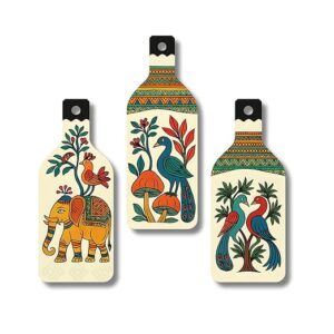 KaaHego Madhubani Art Wooden Wall Hanging for Home & Kitchen Decor | Decoration Items for Livingroom | Modern Artwork Item for Office, Hallway | Decorative Mdf Wall Hanger Artwork (Set of 3)