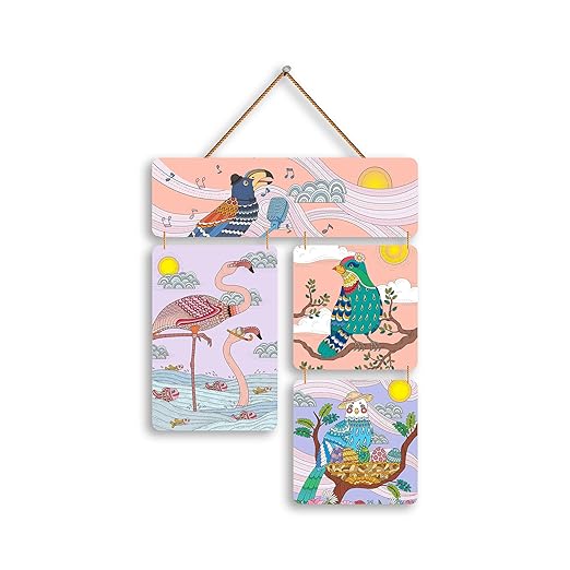 KaaHego Decorative Bird Theme MDF Wall Hanging for Home Décor | Folk Art Style Wall Decor for Living Room, Office, Hotel, Gift Purpose | Multicolour
